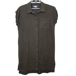 Calvin Klein‎ Olive Green Linen Blend Button Down Shirt Dress Womens 12 Resort